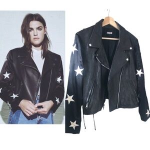 Reformation Leather Biker Jacket Big Dipper Black and White Star Limited Edition
